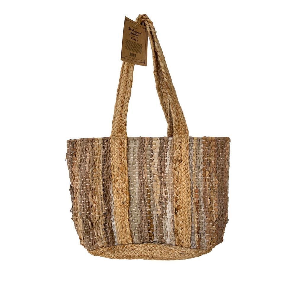 NWT Handwoven Recycled Leather & Virgin Jute Everyday Tote - Picture 12 of 13
